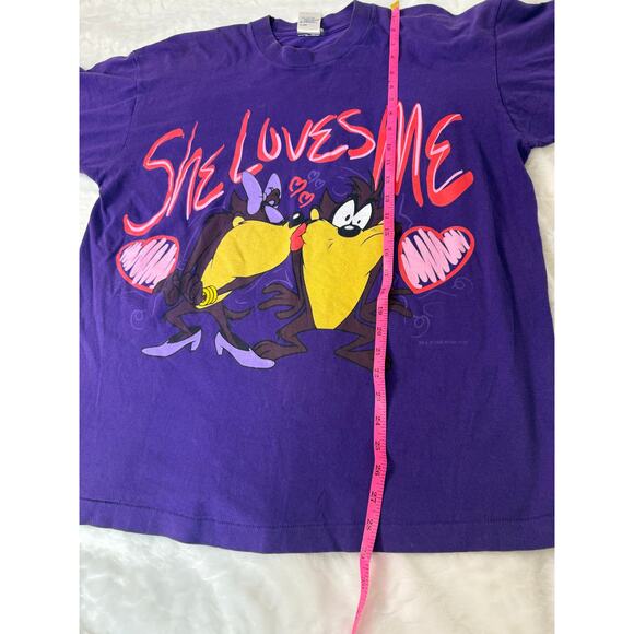 VTG RARE 90s Taz She-Devil Looney Tunes Front/Back Purple USA T-Shirt Fits L/XL* - Picture 8 of 9